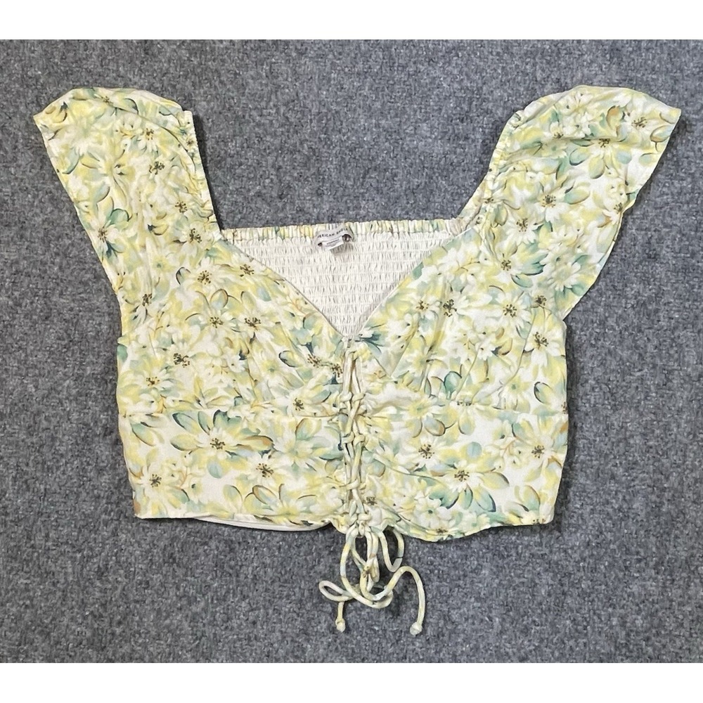 American Eagle Floral Smocked Cami Top Sz Med Dainty Boho Cropped Milkmaid